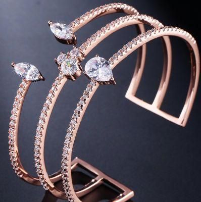 Rose Gold CZ Bangle Bracelet, Bridal Wedding CZ Bracelet. Fashion Bangle Bracelet for Wemen