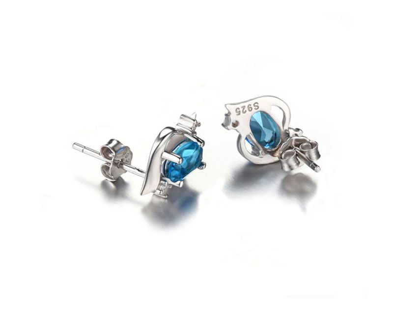 Imitation Jewelry Synthetic London Blue Topaz Stud Earrings 925 Sterling Silver Jewelry