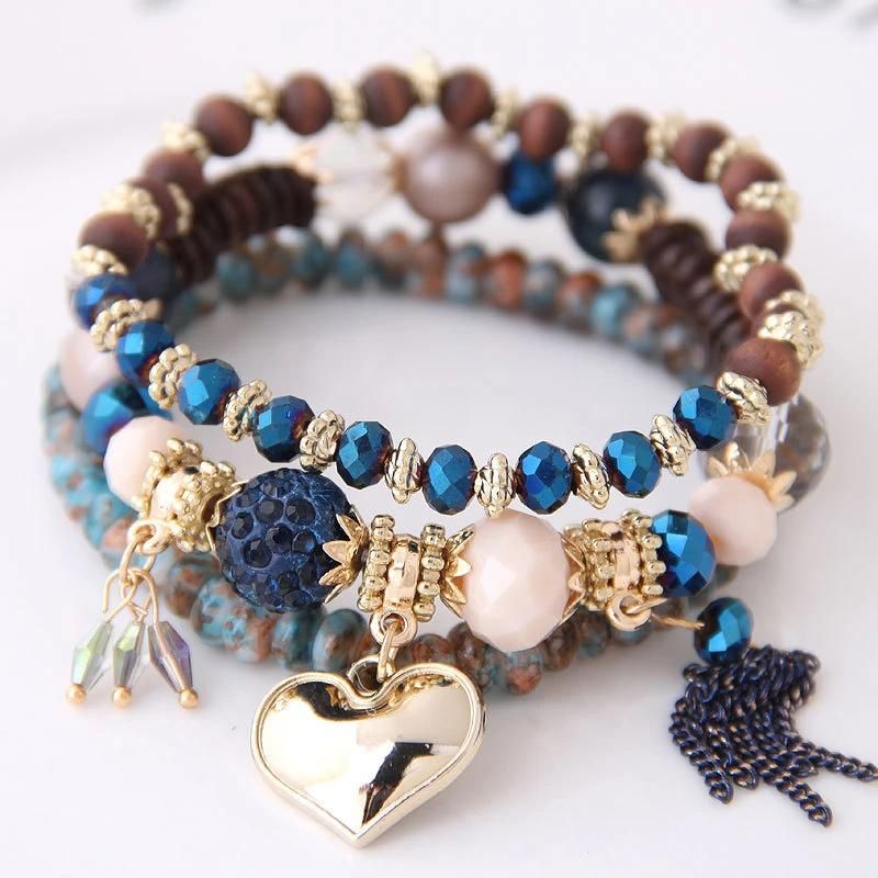 Small MOQ Romantic Tassel and Heart Charm Bracelet DIY Style Fashionable Bohemia Jewelry Fast Ship Time Natural Stones Bracelet