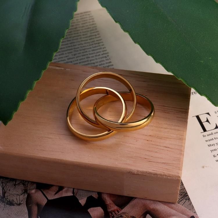 Stock Fine Jewelry Stainless Steel Gold Plated Minimalist Three-Ring Finger Ring