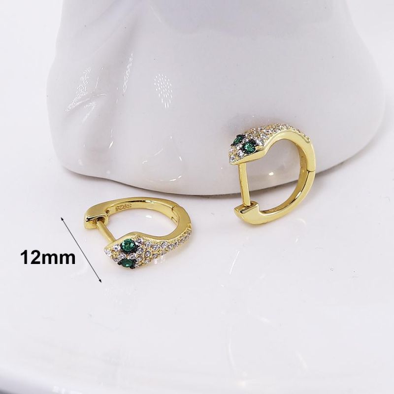 Custom Women Fashion 18K Gold Plated Wholesale Jewellery CZ Huggie Hoop Zirconia 925 Sterling Silver Snake Shape Piercing Jewelry Earrings