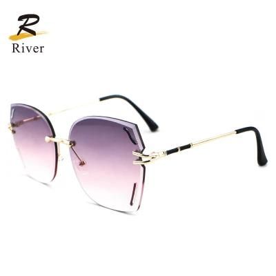 Frameless Cut Surface Metal L Rimless Frame Women Ready Sunglasses