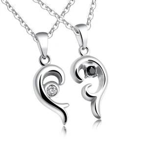 Stainless Steel Couple Combination Heart Diamond Charm Necklace