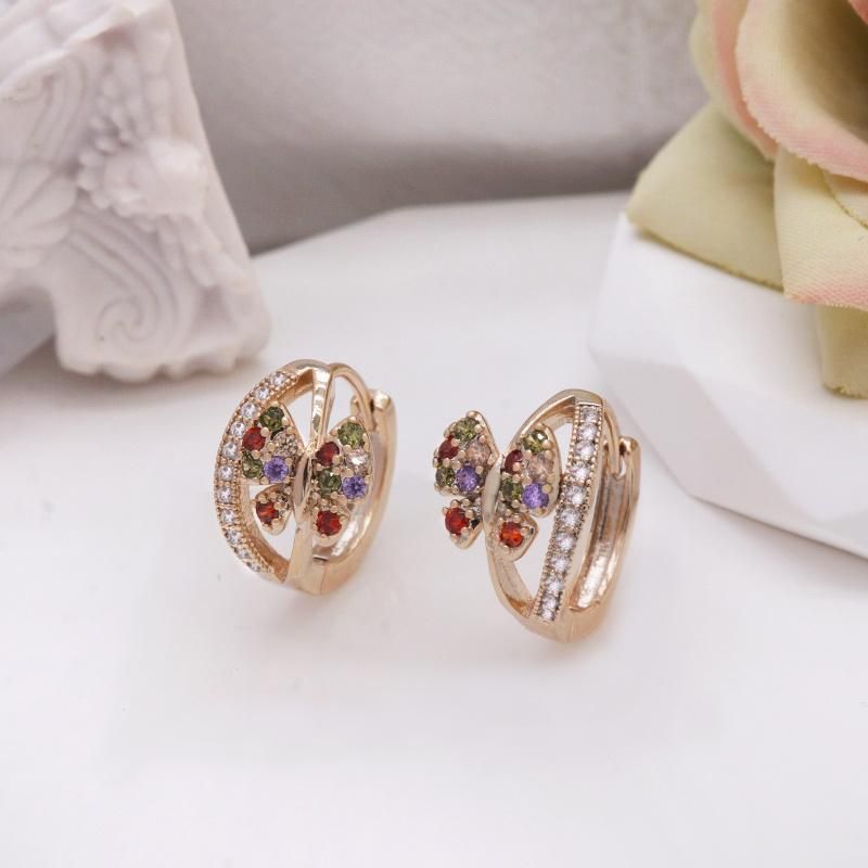 Multicolored Zircon Gold Plated Hoop Butterfly Earrings