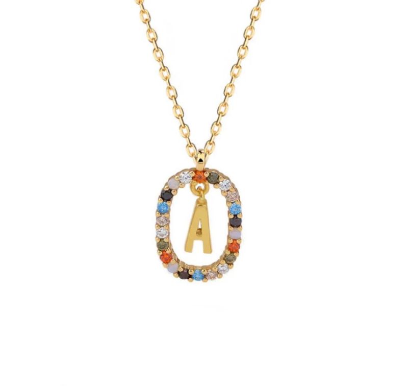 New Fashion Jewelry Gold Plating Luxury Color Zircon Necklace Letter Pendant Necklace for Women