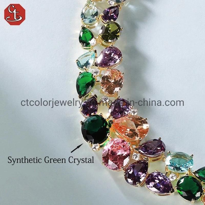 Luxury personal custom women jewelry synthetic  color crystal necklace