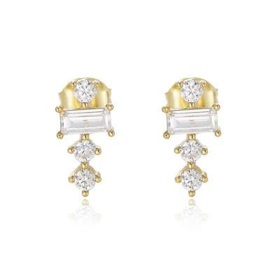 S925 Sterling Silver Simple Fashion Charming Clear Cubic Zirconia Cross Stud Earrings