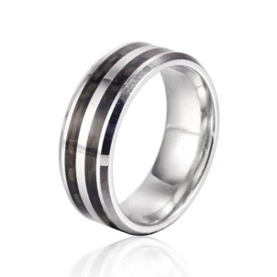 Business Jewelry Carbon Fiber Inlaid Men&prime;s Tungsten Ring