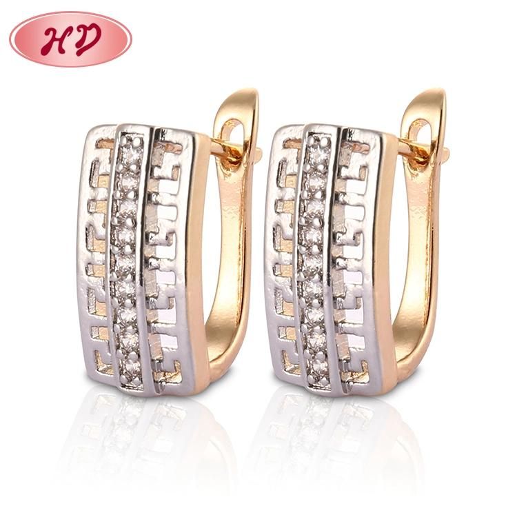Fashion 18K Gold Silver Alloy Jewelry CZ Hoop Stud Drop Huggie Earrings with Crystal for Women