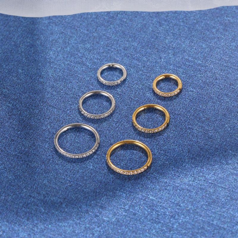 G23 Titanium Hinged Nose Rings Hoop Inlaid CZ 20g 18g 16g Body Piercing Jewelry