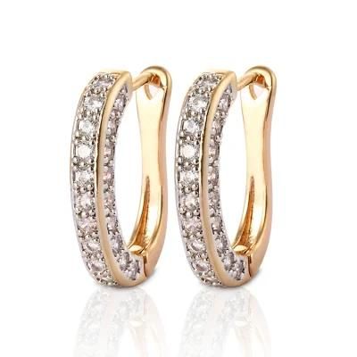 18K Gold Plated Silver Alloy Fashion Jewelry Stud Drop Hoop Huggie CZ Earrings with Crystal for Women