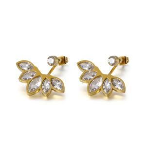 Diamonds Flowers Gold-Plated Stainless Steel Earrings Stud