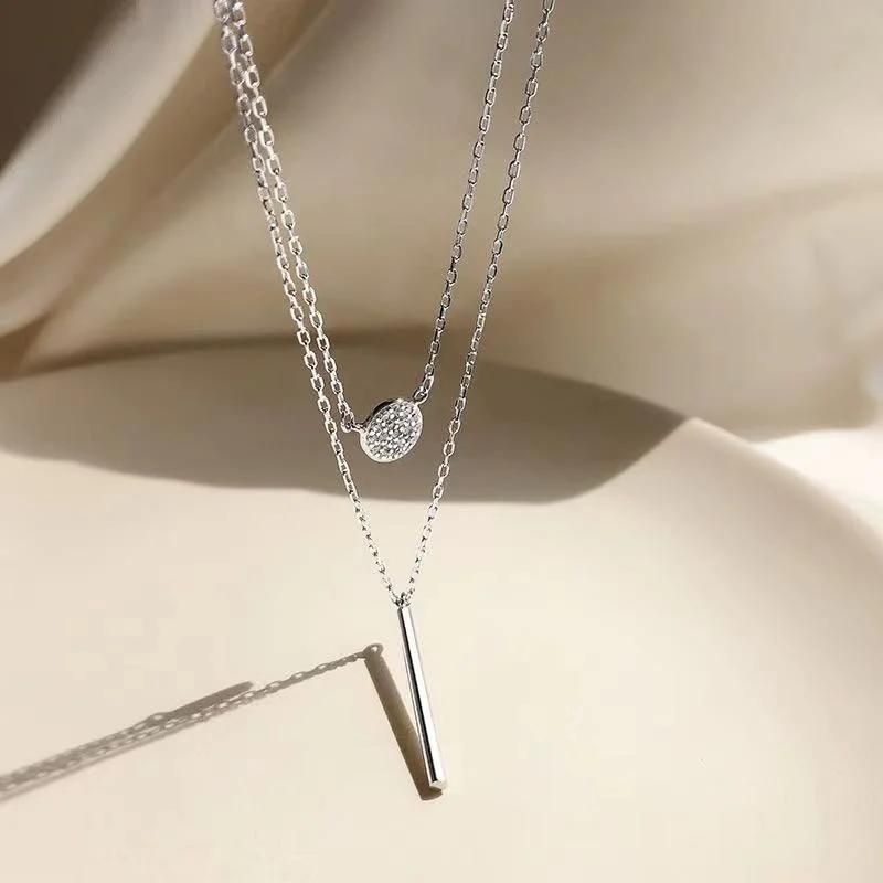 Long Strip Flashing Diamond Round Double Necklace Ladies Clavicle Chain Exquisite Jewelry