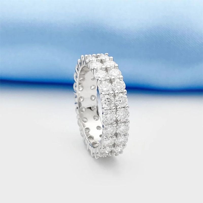 925 Silver Double Row Moissanite Ring, 3mm 2 Rows Vvs Moissanite Band Ring