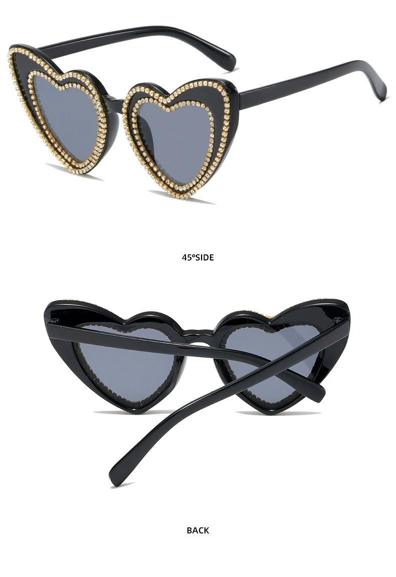 2022 Women Wholesale Arrival Hot Selling Frame Love Heart Shaped Diamond Sun Glasses Fashion Trendy Sunglasses