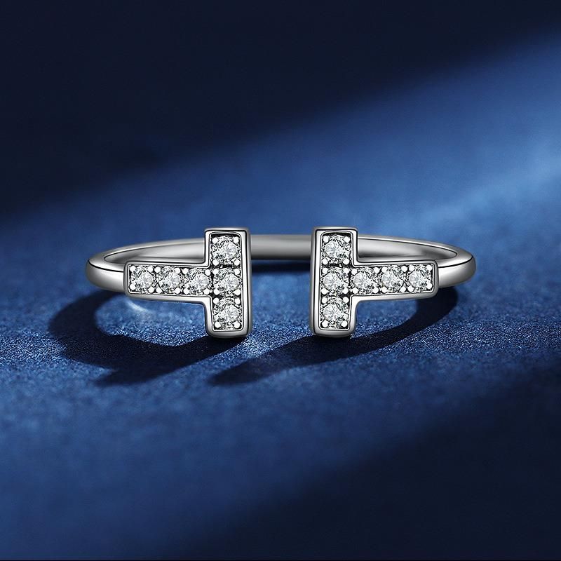 Fashion Silver Platinum Plated Double T Open Ring Women