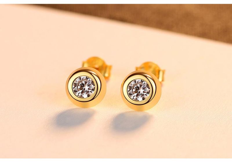 Fashion Jewelry Round Silver Earring Stud with Ctystal Stones