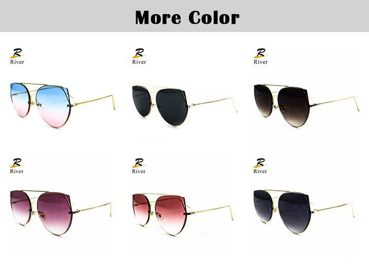 Top Flat Cat Ear Wholesale Custom Logo Metal Frame Women Sunglasses