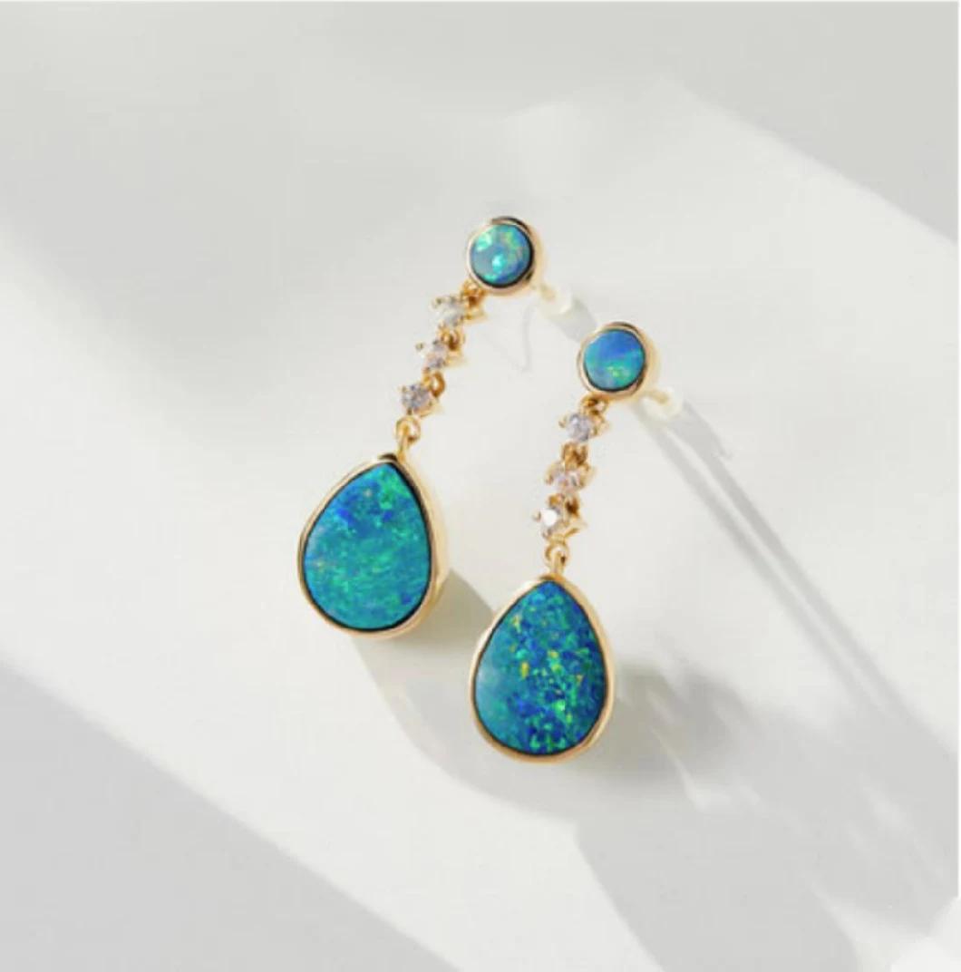 New Arrival Jewelry Rhodium Plated 925 Silver Lab Opal Engagement Earrings with Gems