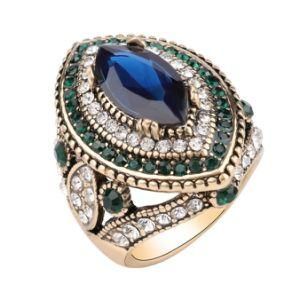 Gold Color Mosaic Green Crystal 2017 New Fashion Ring