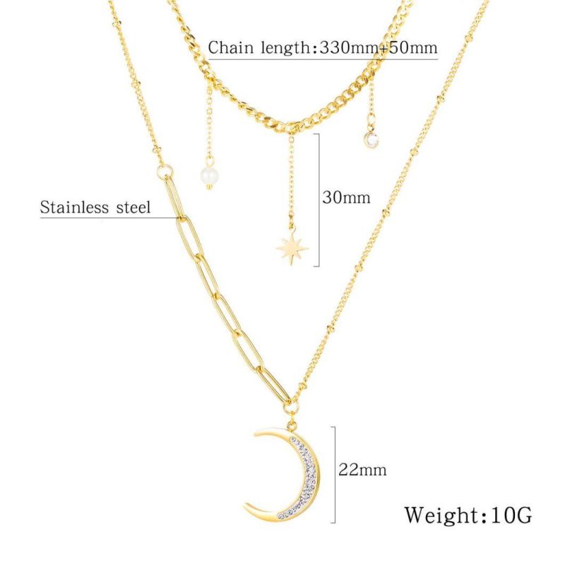 New Style Vintage Multi-Chain Moon and Star Stainless Steel Choker Necklaces