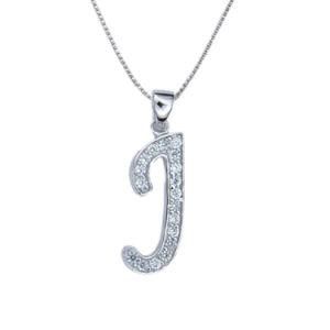 Solid Sterling Silver Glossy J Alphabet Letter Pendant