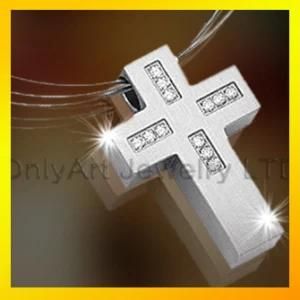 CZ Inlaid Christian Cross Shap 316L Steel Pendant