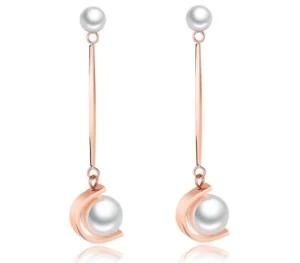 Top Quality White/Black Imitation Pearl Earrings 50mm Long Rose Gold Color Drop Earrings for Women Wedding Jewelry Girl Gifts