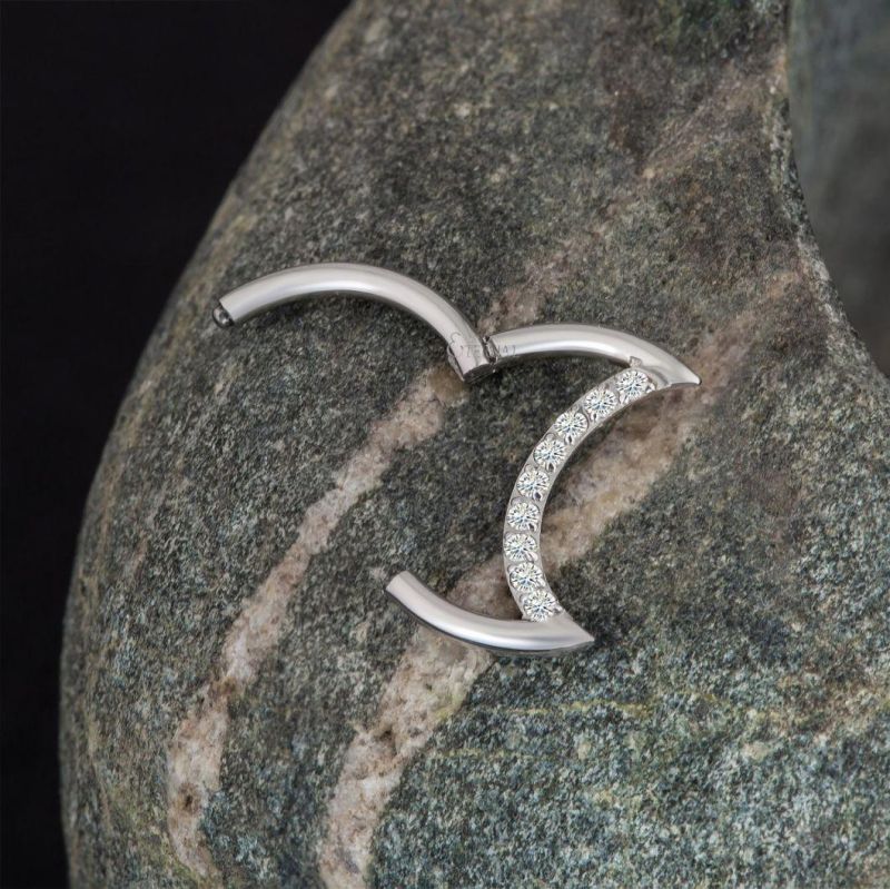 ASTM F136 Titanium Prong Setting Zircon Crescent Moon Shaped Nose Ring Hoop Jewelry 16g 1.2*8*10*12*14