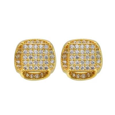 Hip Hop 925 Silver Inlaid Zircon Square Earrings