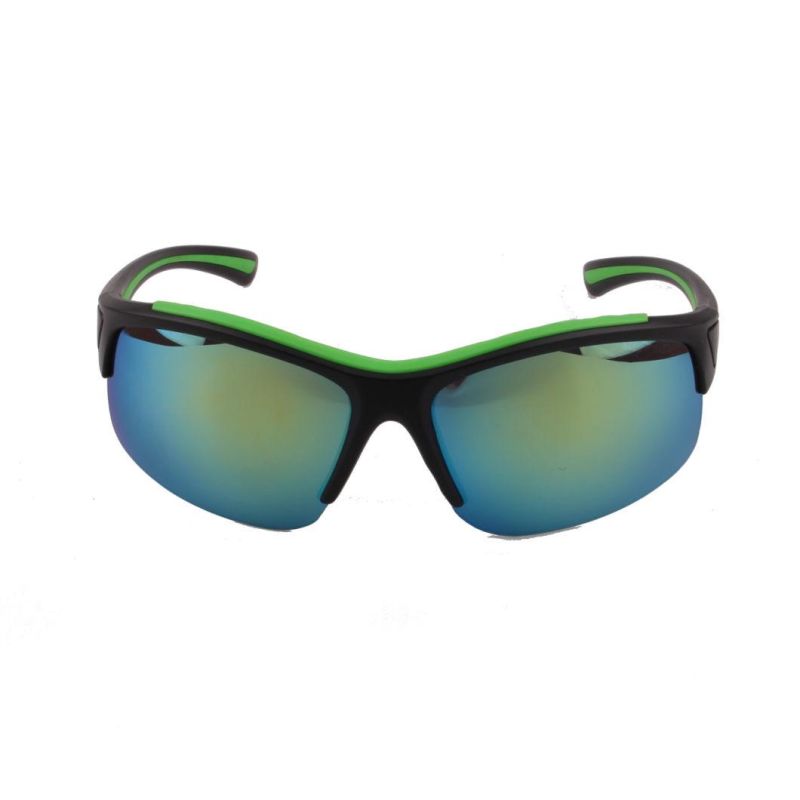 Blue Lens Black Half-Frame Sport Sunglasses