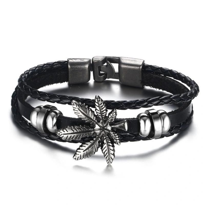Men Leather Leaf Women Fashion Promotion Gift Bracelet Fashion Jewelry