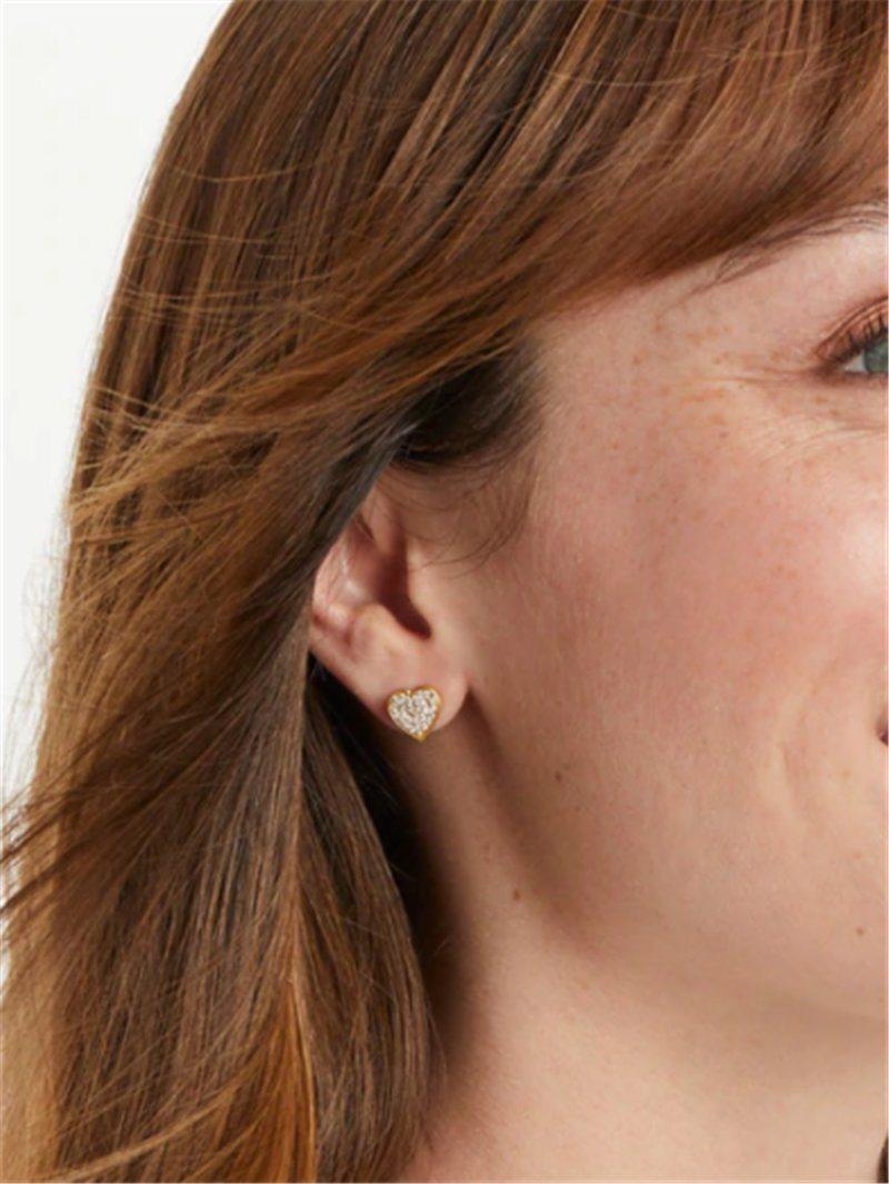 Women Fashion Accessories Pave Stone Heart Studs and Huggie Demi Hoop with Pave Heart Charm Fashion Earring