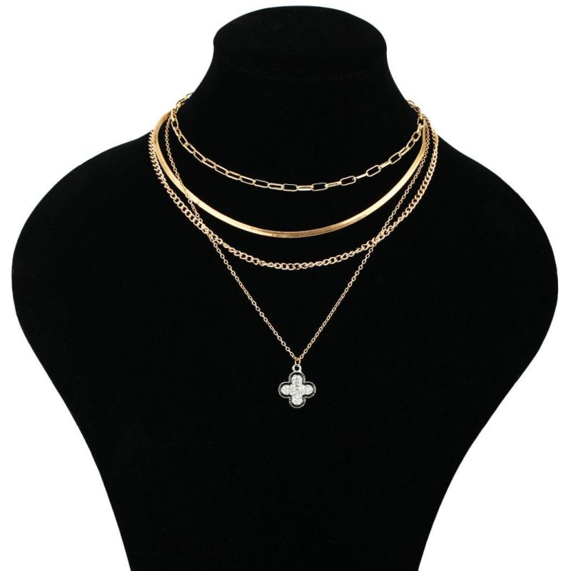 2022 Fashion Multi-Layer Chain Set Four Leaf Chain Street Shooting Necklace for Female Women Girls Gift