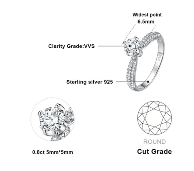 Classic Solitaire Cubic Zirconia Engagement Ring 925 Sterling Silver Trendy Ring Women Jewelry