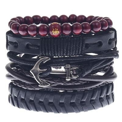 Europe and America Simple Retro Set Bracelet DIY Woven Cowhide Bracelet Punk Bracelet Rope Leather Bracelet