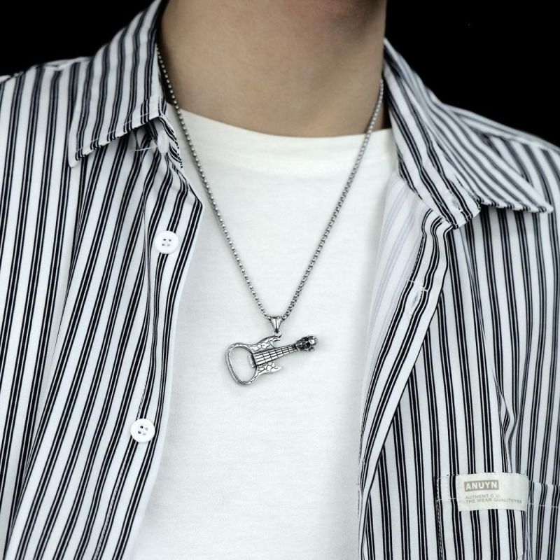 Stainless Steel Guitar+Skull Necklace