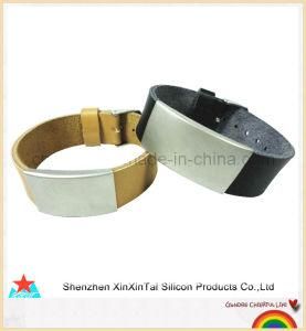Laser Engraved Real Leather Wristband with Stainless Buckle and Belt Lock (XXT10018-19)