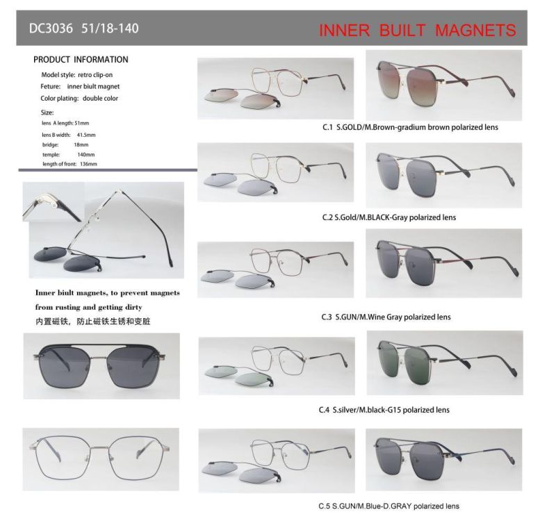 Ready Goods Clip on Inner Build Magnetic Magnet Frames Clip on Sunglasses DC3035 - DC3039