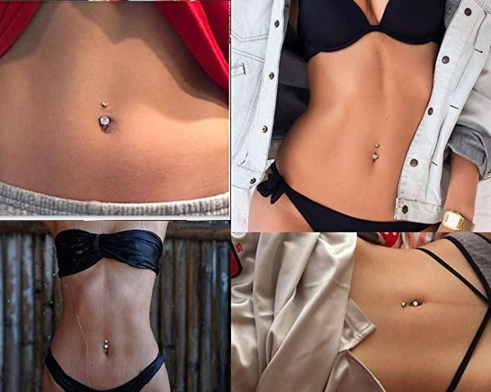 6PCS 14G Belly Button Rings Surgical Steel Navel Ring Barbell for Women Girls Body Piercing Jewelry Rose Gold Silver