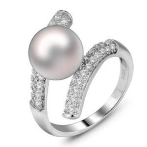 Halo Brilliant Cut Diamonds Engagement White Freshwater Pearl Ring