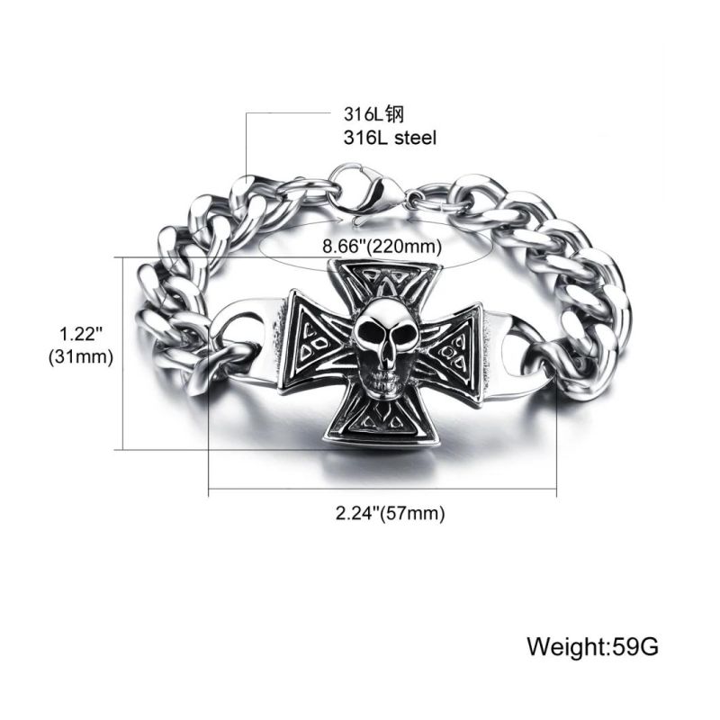Wholesale Stainless Steel Jewelry Biker Bracelet 316L Stainless Steel Skull Bracelet for Mens