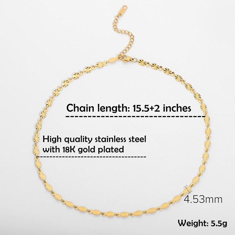 18K Gold Plated Stainless Steel Oval Petal Chain Link Necklace for Women Fashion Jewelry