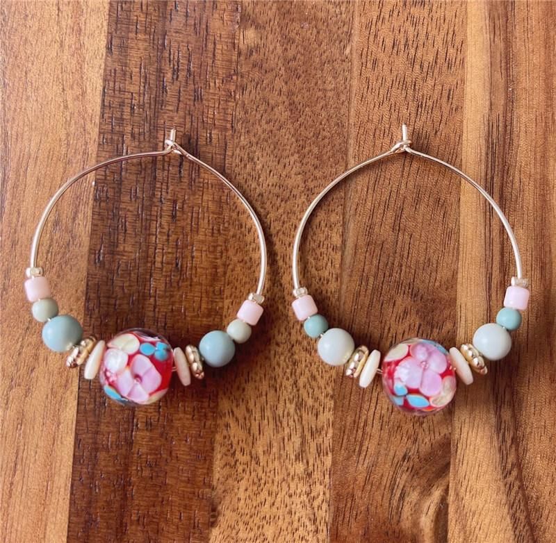 Fashion Jewelry Gold Plated Multiple Beads Ccb Disc White Pink Candy Faceted Bead Ceramic Hoop Earrings for Women Girls Lady