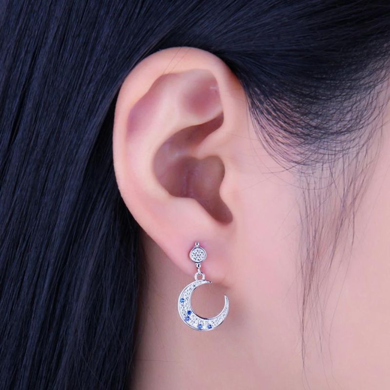 Wholesale 925 Sterling Silver Jewelry Blue CZ Moon and Star Earrings Jewelry for Girls