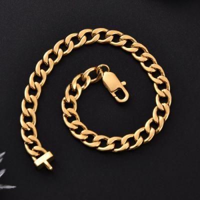 Fashion Jewelry 8inch&#160; High Quality Polishing Stainless Steel Curb Bracelet Fine Jewellery Gold Plated
