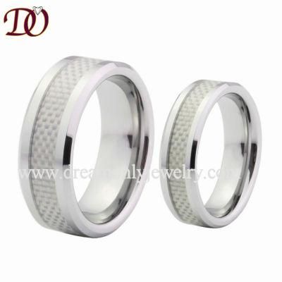 White Carbon Fiber Inlay Tungsten Ring Tungsten Couple Ring