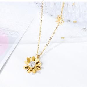 Fashion Jewelry Adjustable Women&#160; Stainless Steel Small Daisy Set with Diamonds&#160; Pendant Necklace