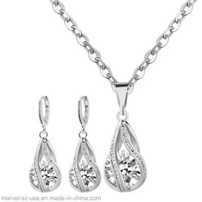 Water Drop 925 Sterling Silver Necklace Earrings Women Jewelry Set