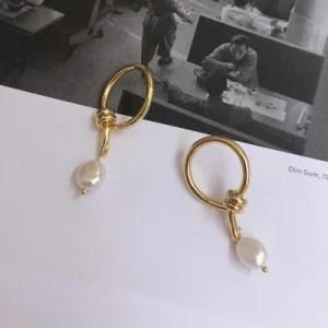 Minimalist Stainless Steel Circle Jewelry Freshwater Pearl Stud Dangle Earrings for Women